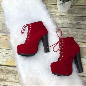 Red Velvet Platform High Heels Boots Sexy Sz 7.5